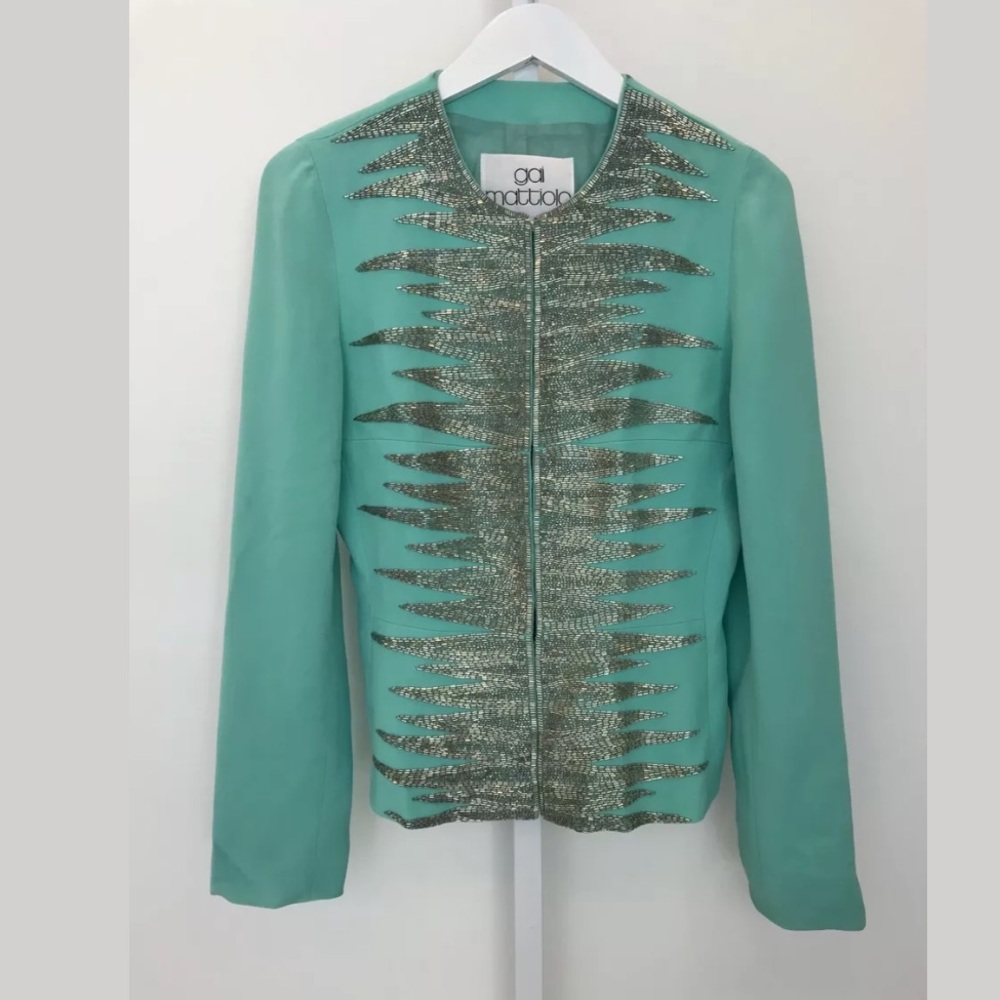 GAI MATTIOLO VINTAGE AQUA SILVER BEADED JACKET SIZE US 8